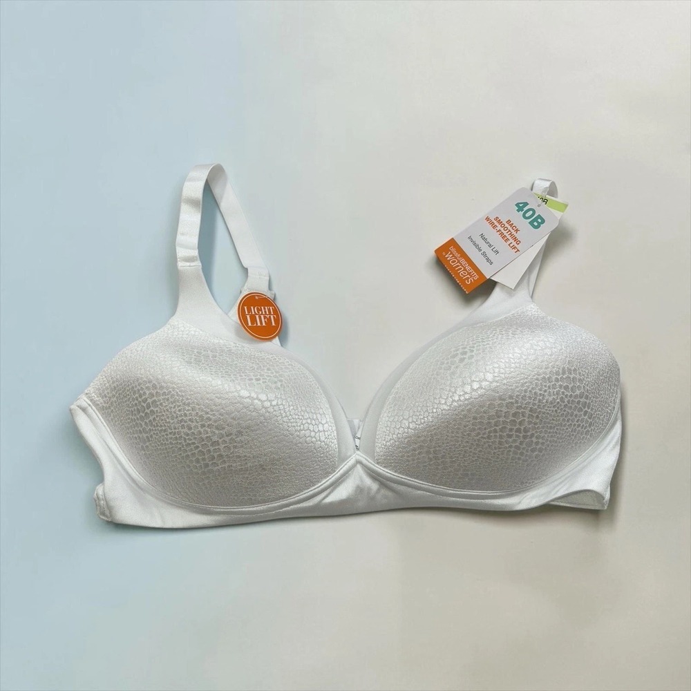 Warners Blissful Benefits Bra 40B White Wire Free Lift Back Smoothing W4013 NWT